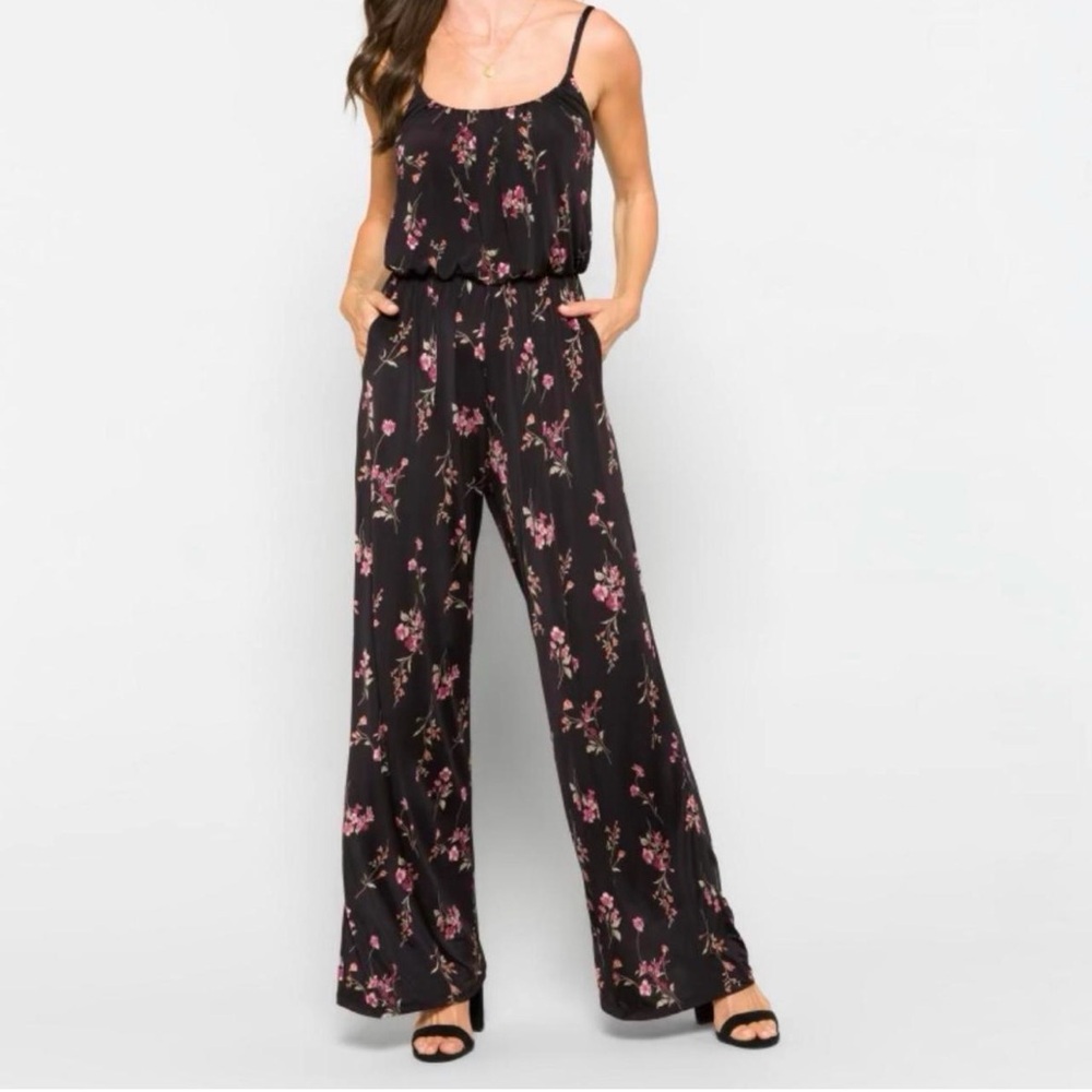 Kaileigh Black and Pink Floral Jumpsuit